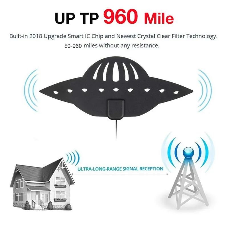 UFO-Form 960Miles 4K HDTV-Antenne mit Signalempfänger-Verstärker 28DB High Gain Digital-TV-Antenne FM/VHF/UHF Mini DVB-T