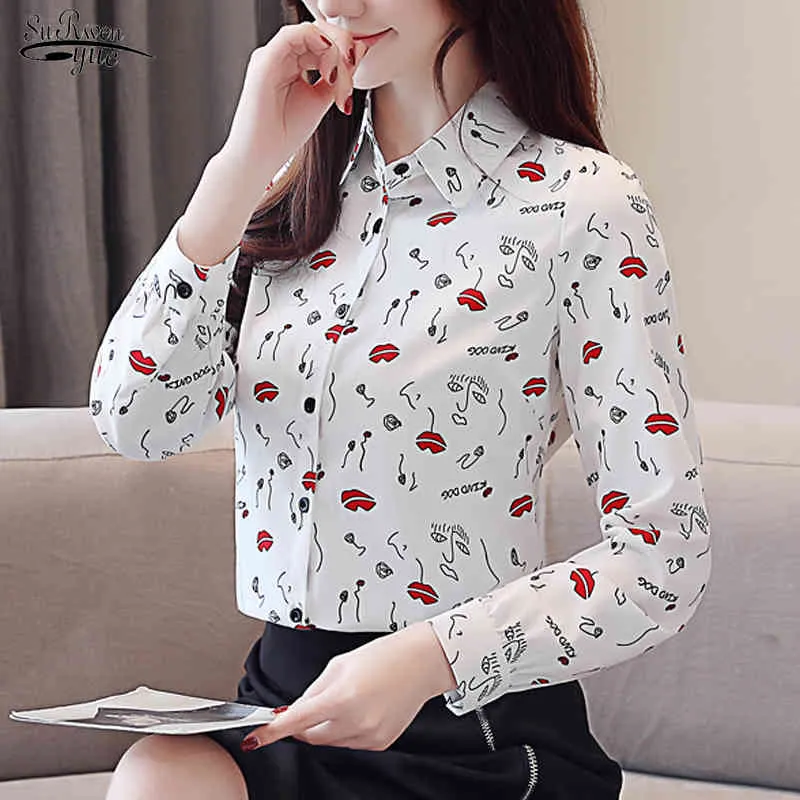Bureau Lady Tops Mode Coréenne Imprimer Dames Chemises Slim À Manches Longues Femmes Et Blouses Blusas Mujer De Moda 8338 50 210508