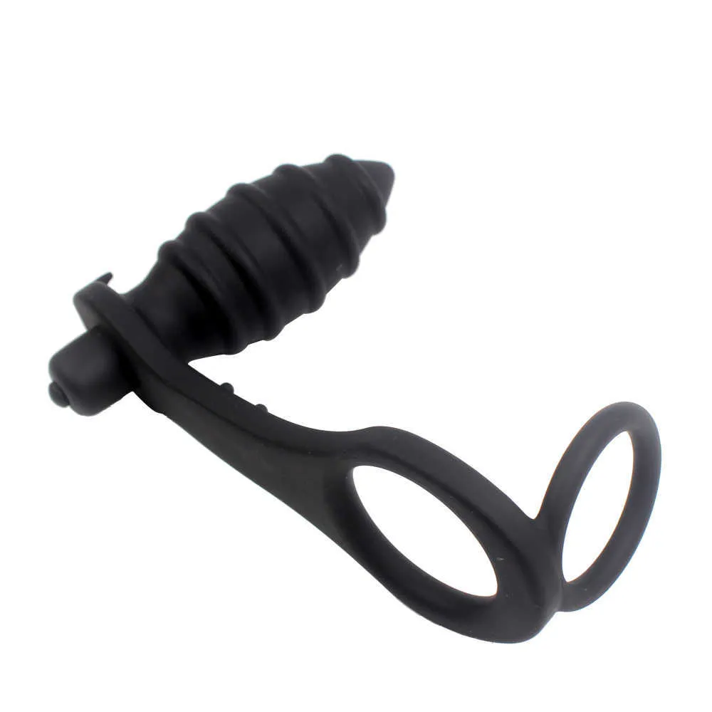 Articoli per massaggi Doppio anello per il pene Prodotti per adulti G-spot Massaggiatore per la prostata Vibratore Giocattoli sexy per gli uomini Dildo anale Butt Plug Silicone255h