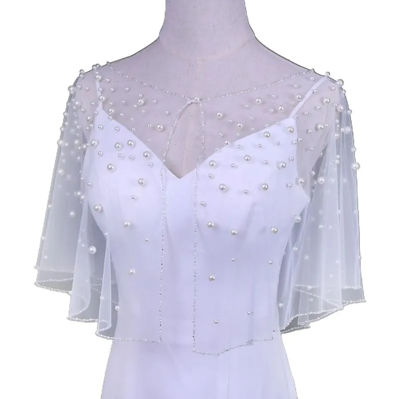 Avvolge Giacche Giacca da sposa estiva femminile Bolero Perline di perle Ricamo Scialle da sposa con protezione solare Copricapo da sera AXYD