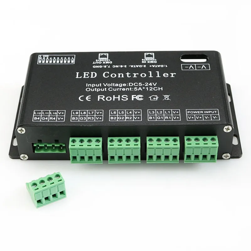 12CH DC5V - 24V RGB DMX 512 Decoder LED контроллер постоянный декодер драйвер для светодиодов полоса модуль лампы 12Channel 5A