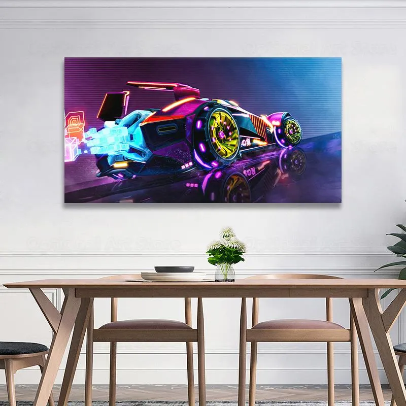 Неоновая автомобильная ракетная лига Vaporwave Digital Art Pocter Canvas Живопись стены Декор Спальня Изучение Домашние Отпечатки картин