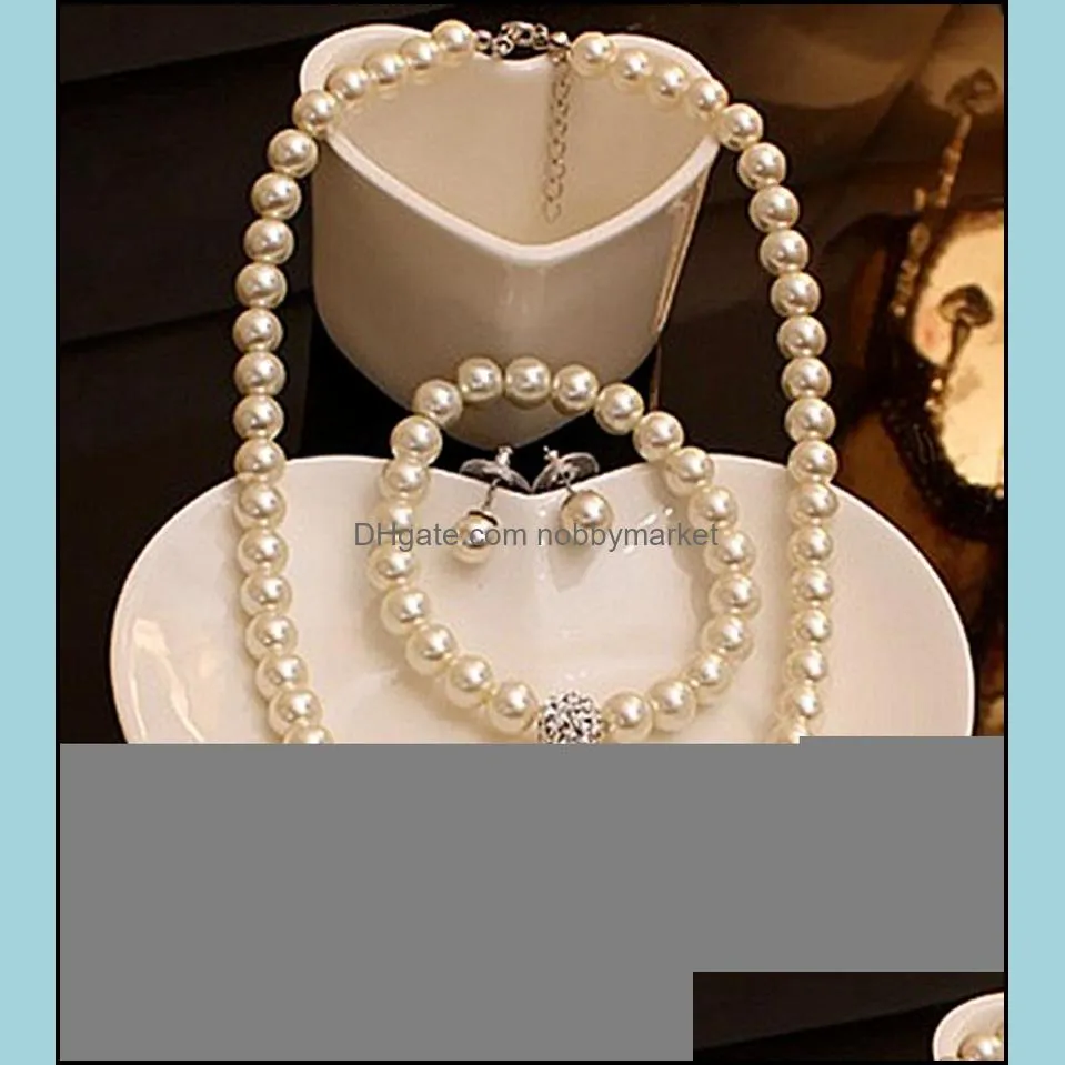Glass Pearl and Disco Rhinestone Ball Women Bridal Necklace Bracelet and Earrings Wedding Jewelry Sets K5721