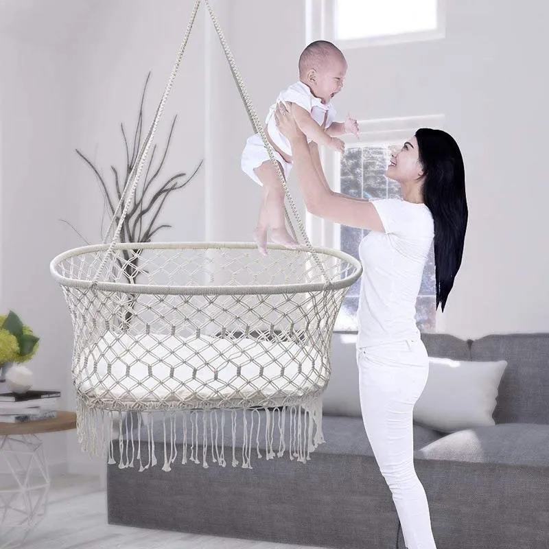 Camp Furniture Baby Hammock Cradle Swing Bed Born Hanging Woven Basket White Suitable For 0-6 Months