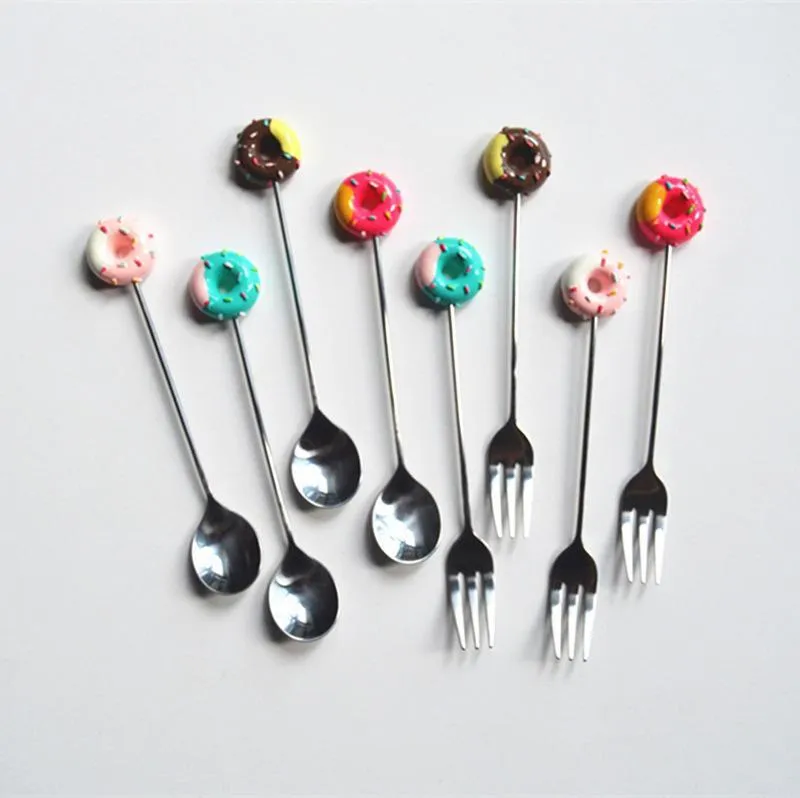 3styles Stainless Steel Doughnut Flatware Spoon Donut forks Coffee Dessert Spoon Stir bar Tea Ice Cream Candy Kitchen Tableware