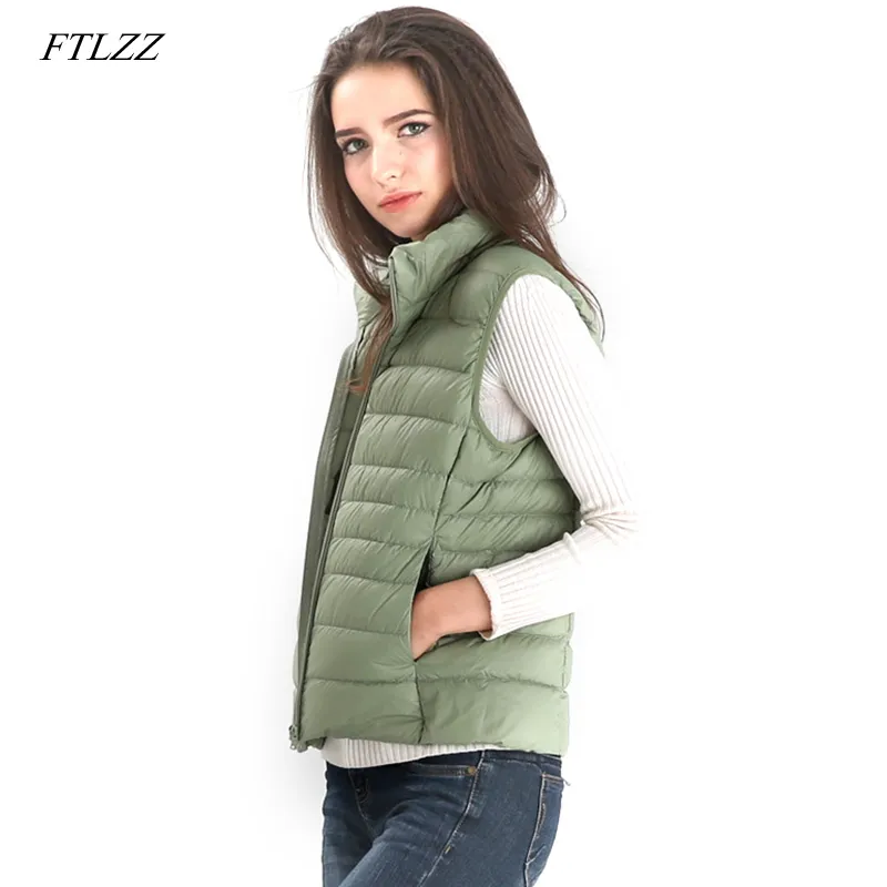 Women Ultra Light White Duck Down Vest Coat Female Slim Sleeveless Jacket Windproof Warm Waistcoat 210423