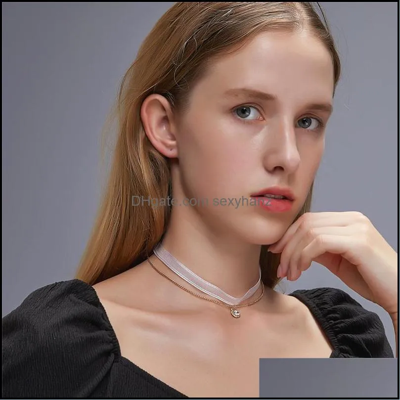 Korean Double Layer Circle Diamond Pendant Necklaces Women Mesh Short Dress Clavicle Chain Alloy Round Party Gift Necklace Jewelry