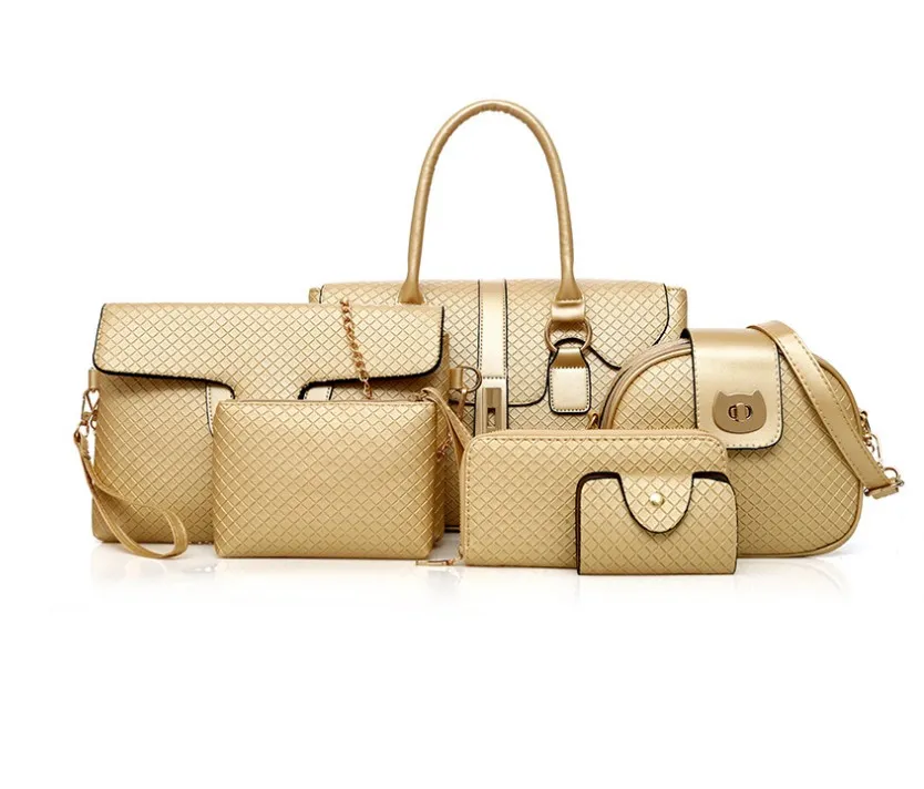 Solid Color Pu Leather Shoulder Bags for Women 6 Pcs/Set Composite High Quality Ladies Handbag Female Set Crossbody Bag