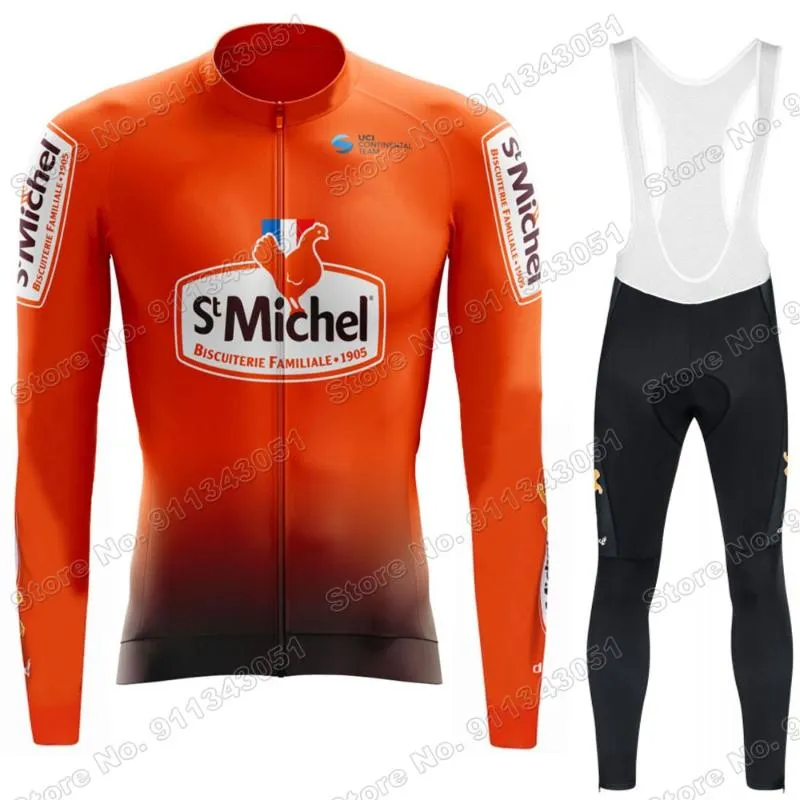 Costume ST MICHEL Team 2021 Maillot de cyclisme ensemble hommes vêtements d'été à manches longues vtt vélo route pantalon bavoir Ropa Maillot ensembles de course