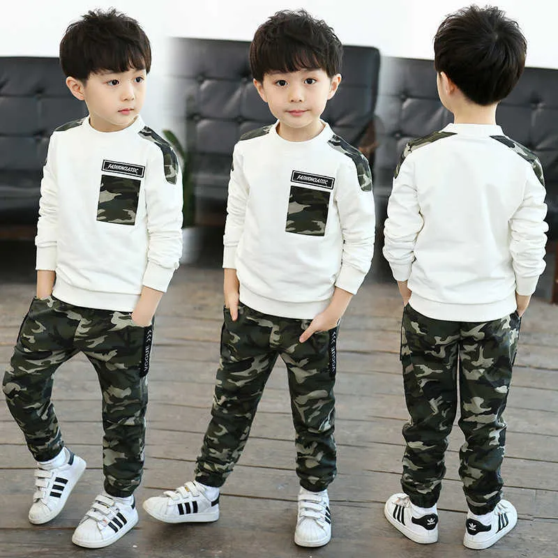 Boys Clothes Spring /Autumn Camouflage Sets Kids Children Camouflage Set Boy Sports Two Piece 4-12Y Military Uniform Suits X0802