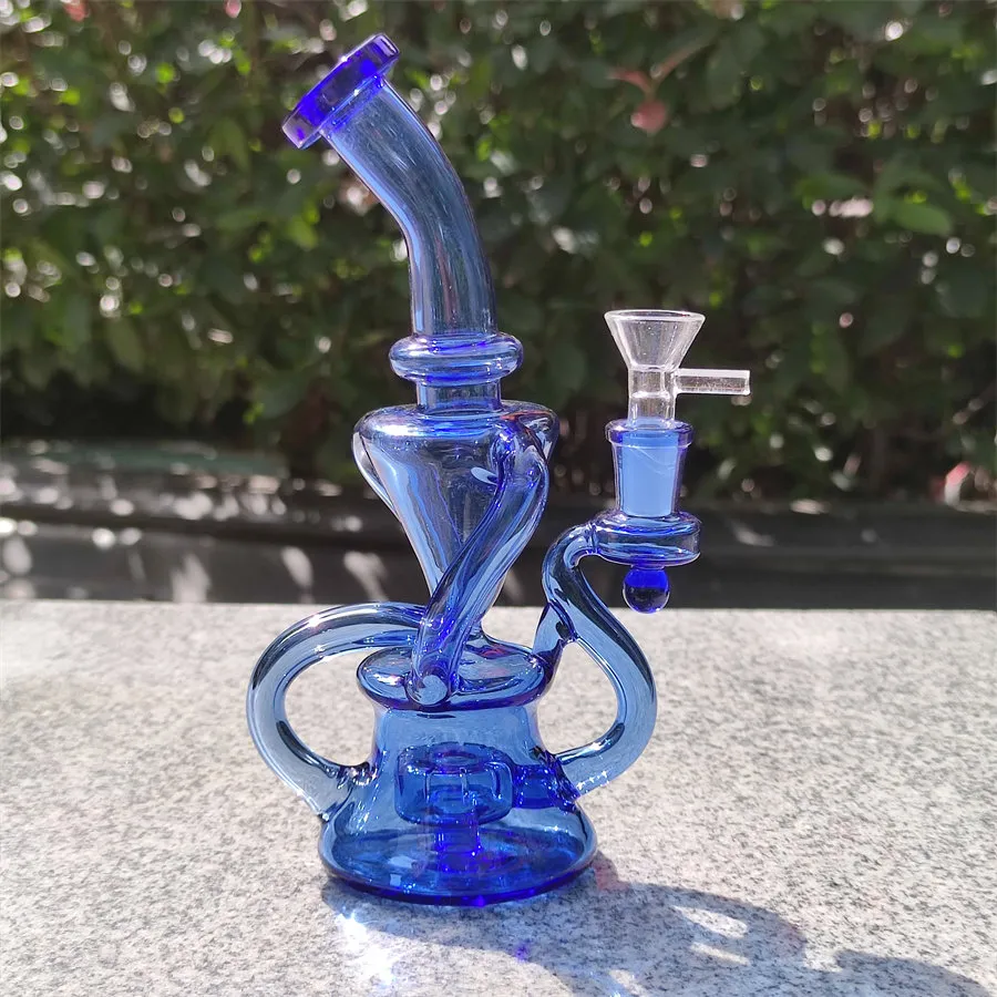 2021 Hookah Bong Glass Dab Rig Multi Color Blue Deep Recyler Water Bongs Smoke Pipes 9 Inch Height 14.4mm Female Joint with Quartz Banger