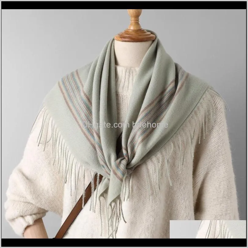 2020europe andamerica new autumn and winter imitation cashmere stripe women`s scarf thickening warm fashion stripe printed shawl1