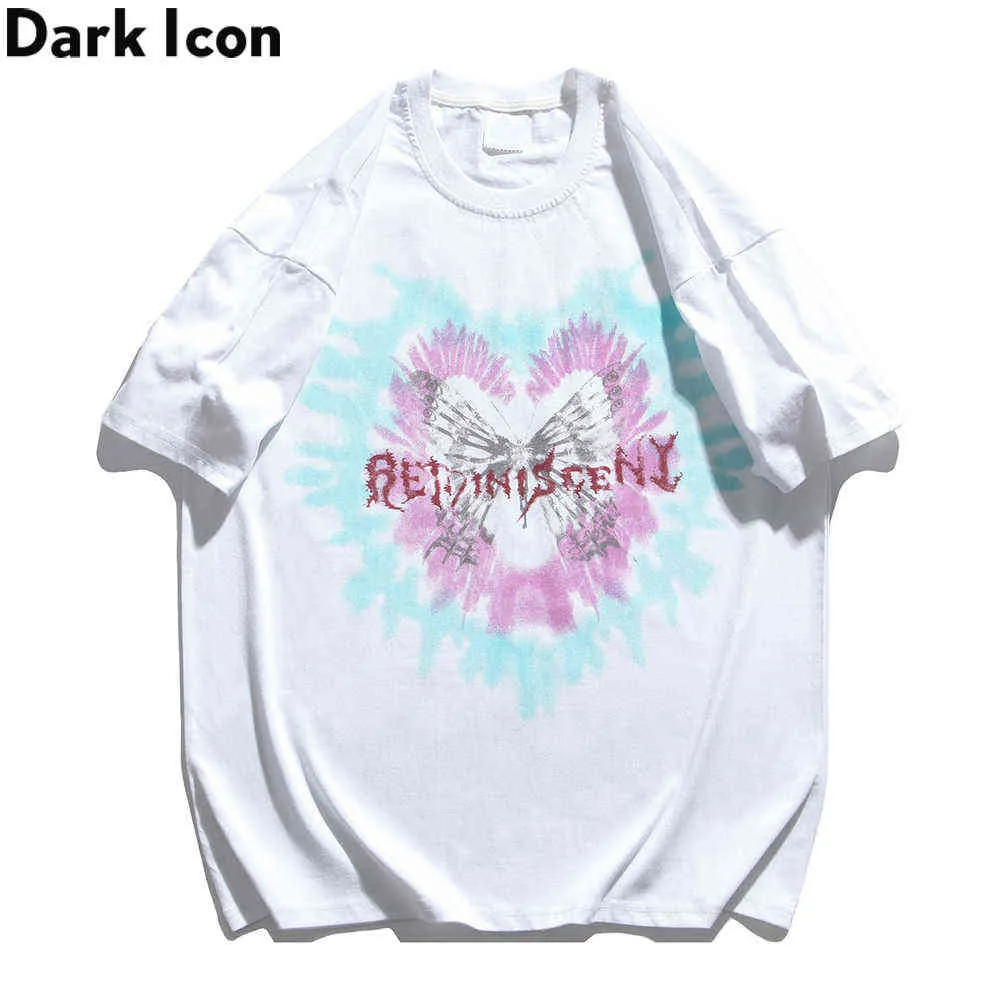 Tie Dyeing Heart Oversized Men's T-shirt Short Sleeve Summer O-neck Loose Tshirts Man Clothes 210603