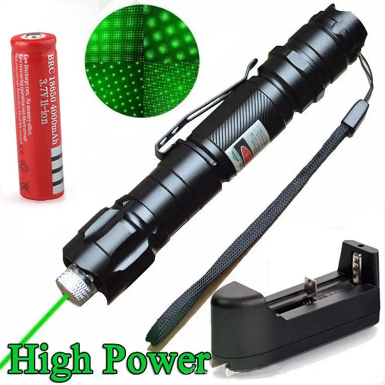 009 Luz verde verde laser laser laser ponteiro com bateria 18650 + 18650 carregador
