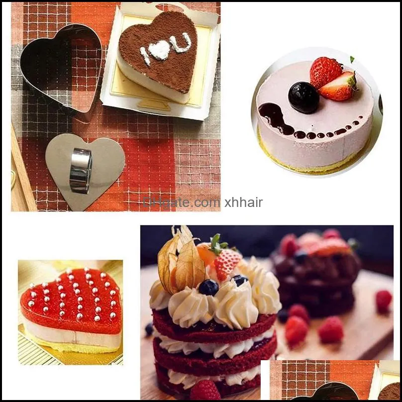 Mousse Rings Stainless Steel Cake Circle Mold Cooking Dessert Mould Baking Tools With Pusher 6 Pcs (Round & Heart) Pastry