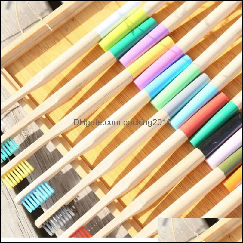 2019 new arrive candy color bamboo toothbrush adult round handle natural bamboo tube Eco-friendly toothbrushes Oral Care Soft Bristle