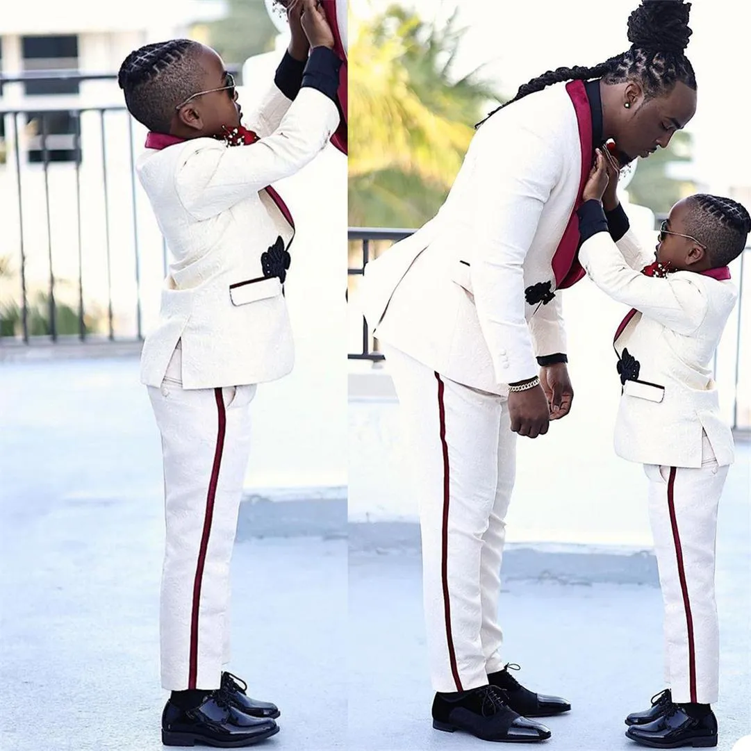 2 Adet Düğün Smokin Baba ve Oğul Ceket Pantolon Özelleştirmek Damat Groomsmen Suit Erkek Parti Örgün Giyim