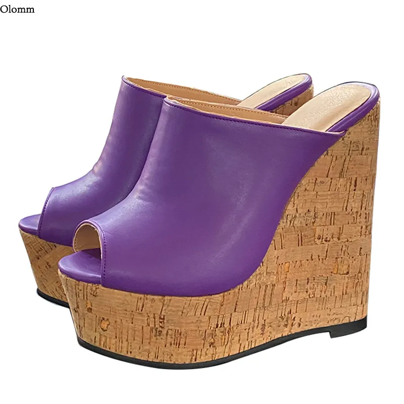 Rontik Kadın Platformu Katır Sandalet Takozlar Yüksek Topuk Sandalet Açık Burun Muhteşem 6 Renkler Parti Ayakkabı Kadınlar ABD Artı Boyutu 5-20