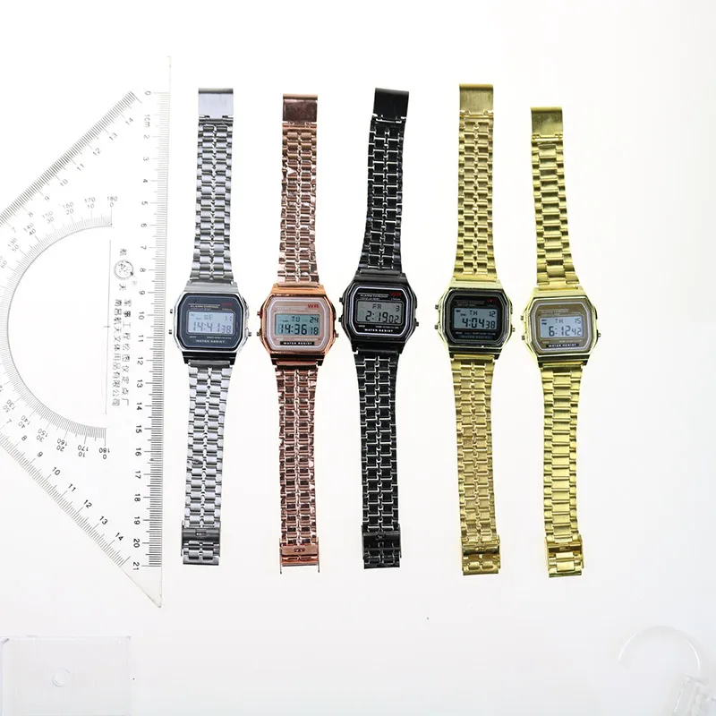 Retro Style Mens Digital Silver Watch With Rose Gold And Silver 