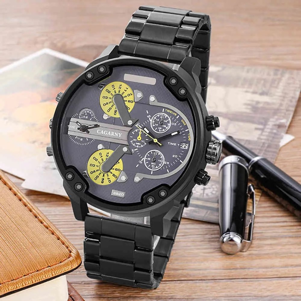 very cool dz big case mens watches full steel band dual time zones miltiary watch men quartz wrist watch free shhipping (1)