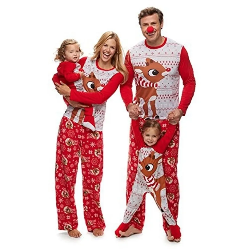 Familie Pyjamas Set Weihnachtsmode Erwachsene Kinder Set Baumwolle Nachtwäsche Nachtwäsche Rote Pyjamas Passende Outfits 210922