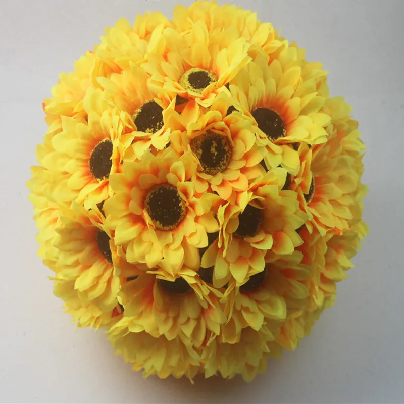 Boule de fleurs artificielles en soie, 12 pouces (30CM) de diamètre, boules de tournesol jaune, ornement de Haning pour décoration de fête prénatale