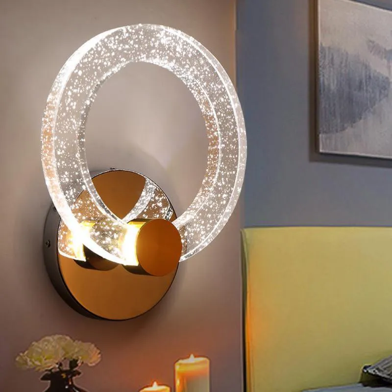 Lampes murales entrée LED anneau lumière cristal lumières pour salle de bain chambre El 1 pièces Annulus lampe maquillage moderne allée Arandela