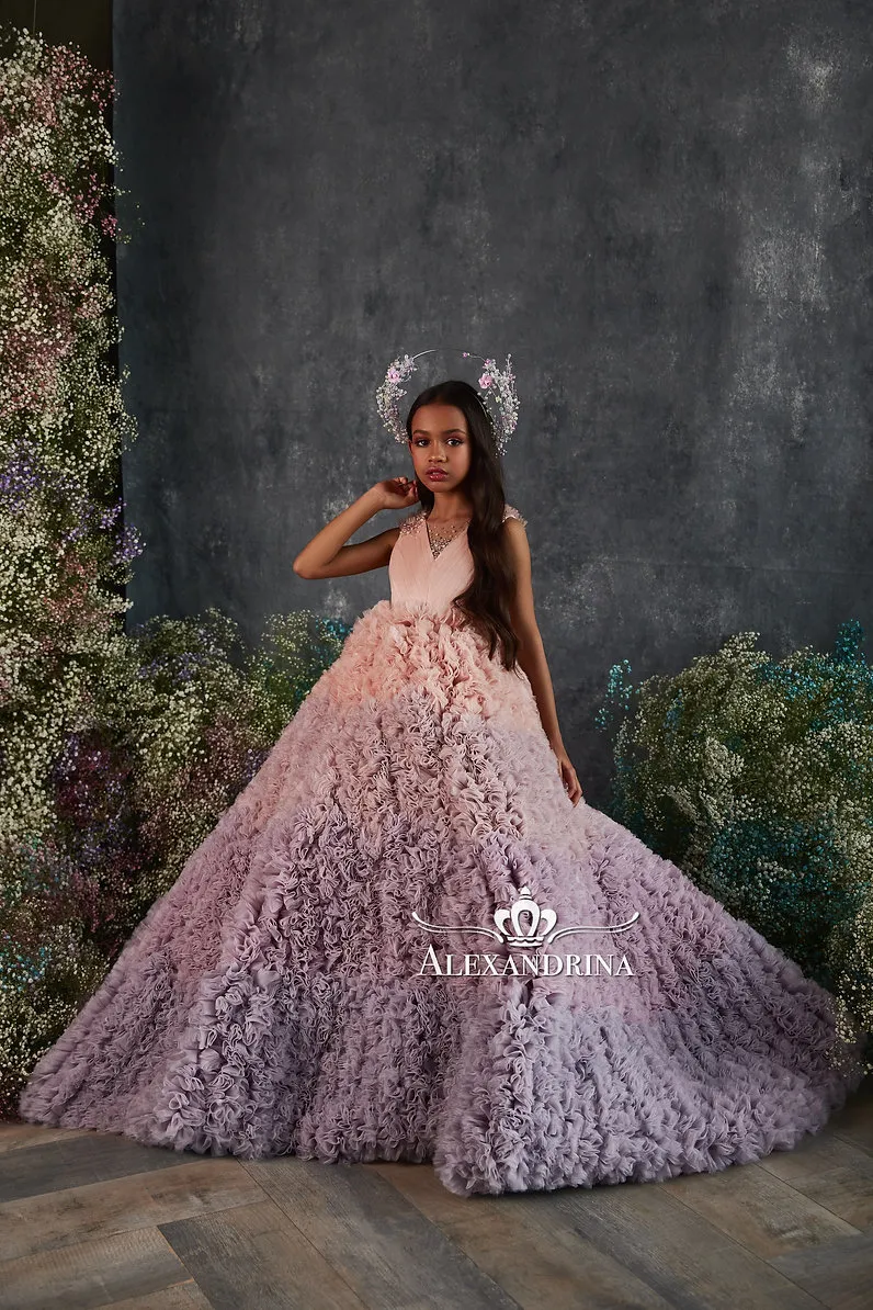 Luxury Pink Ombre Communion Dress With Train With Layered Tulle Beaded Ruffles And Ball Gown Style For Weddings Pageants Or Special Occasions In 2022 From Lindaxu90 121.02 DHgate.Com