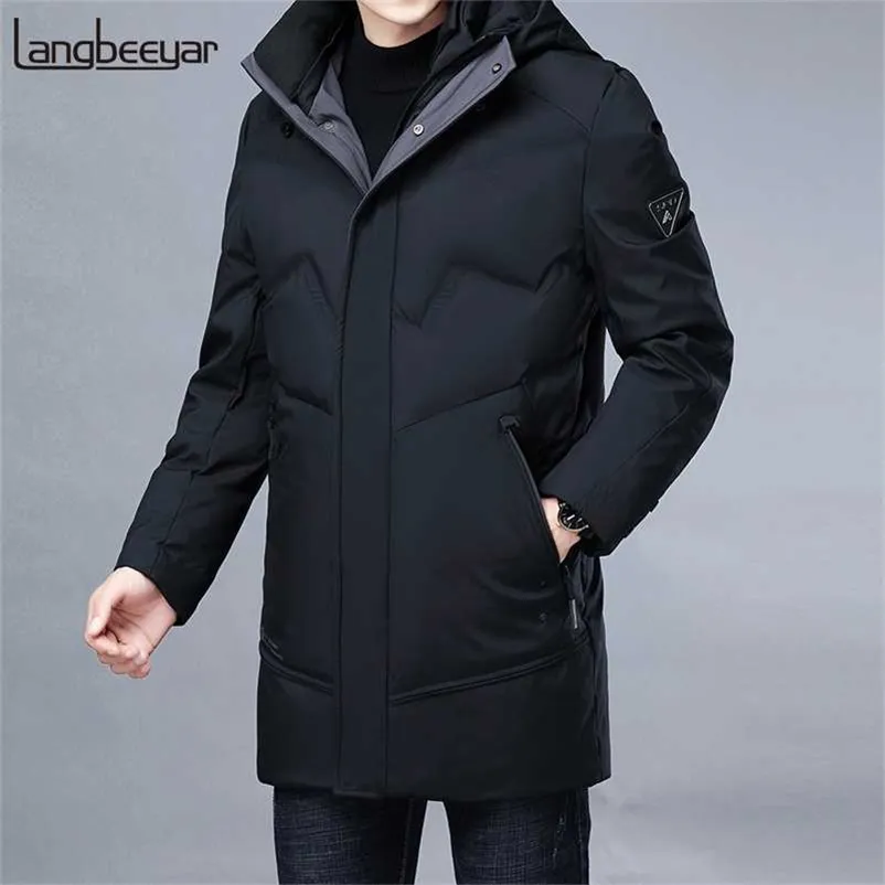 Top Grade Winter Brand Casual Fashion Long Park 90% White Duck Down Down Coat Men Windbreaker Kurtka z ubraniami z kapturem 211110