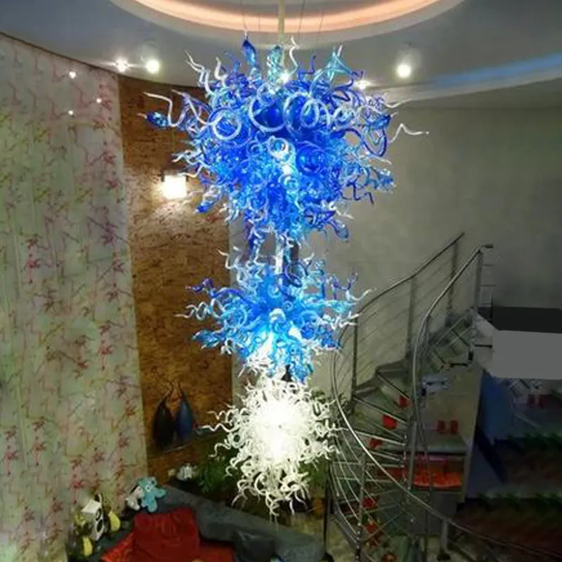Romantic Art Chandelier Lamps Transparent Blue Living Room Decor LED Light Source Hand Blown Glass Pendant Lighting