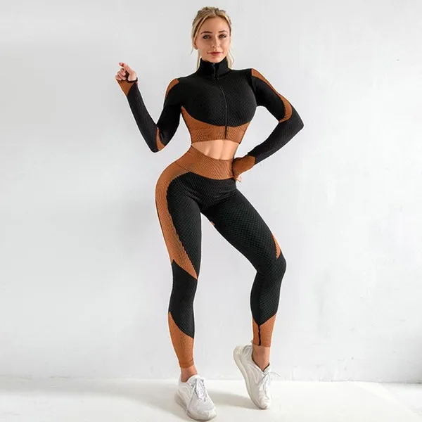 3pcs mulheres sem costura ginásio set yoga roupas sutiã roupas roupas feminina esporte esporte longo manga terno rodando 04