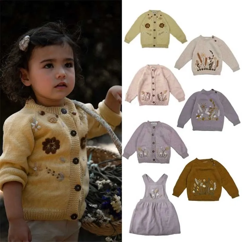 Kids Trui Shirley Bredal Merk Meisjes Winter Kleding Peuter Cardigan Borduurwerk Katoen Zachte Baby Jongens Gebreide Tops 211104