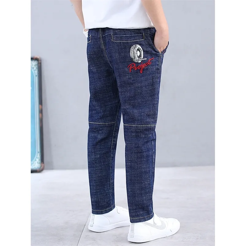 Fat Boys Jeans Fashion Big Boy Solid Color Denim Pants Autumn Spring Children Clothing Cotton Loose Elastic for Kids 210622