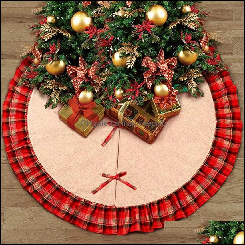 Świąteczne dekoracje świąteczne Party Gardenchmmmas Drzewo Spódnice Bowknot Patchwork Home Pad Czerwone Kraty Lniane Ornament Festiwal Dostawy D