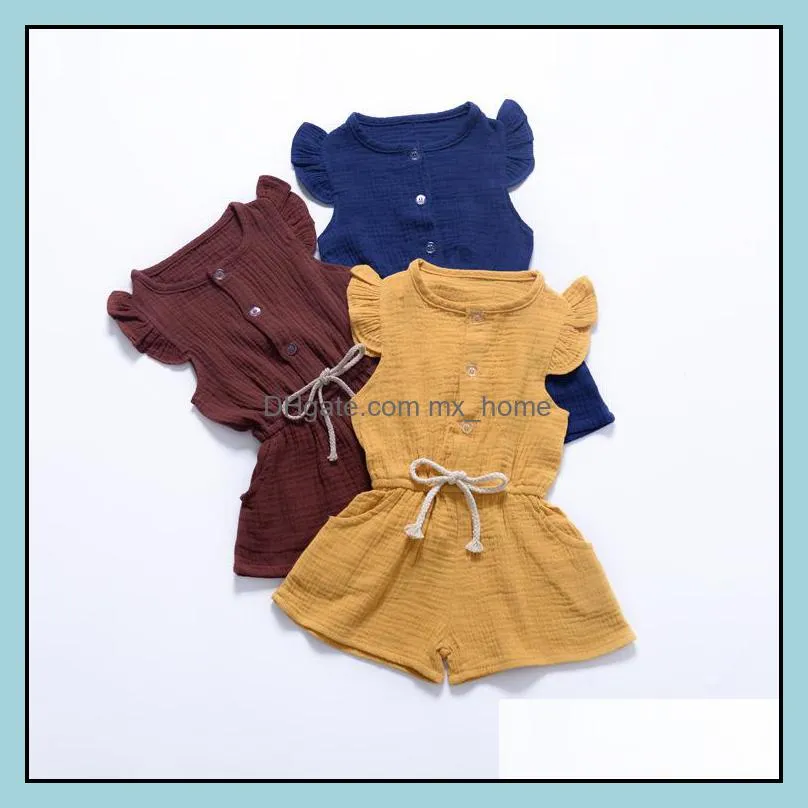 Newborn Baby Solid color romper Toddler Ruffle Flying sleeve Jumpsuits summer one-piece kids Climbing clothes 6 colors C416