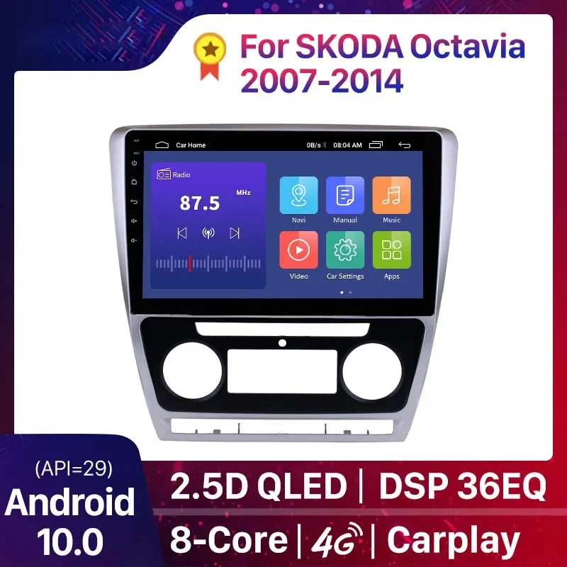 10,1-calowy odtwarzacz multimedialny Android Touch Screen Car GPS DVD Radio Dla Skoda Octavia 2007-2014 Wifi