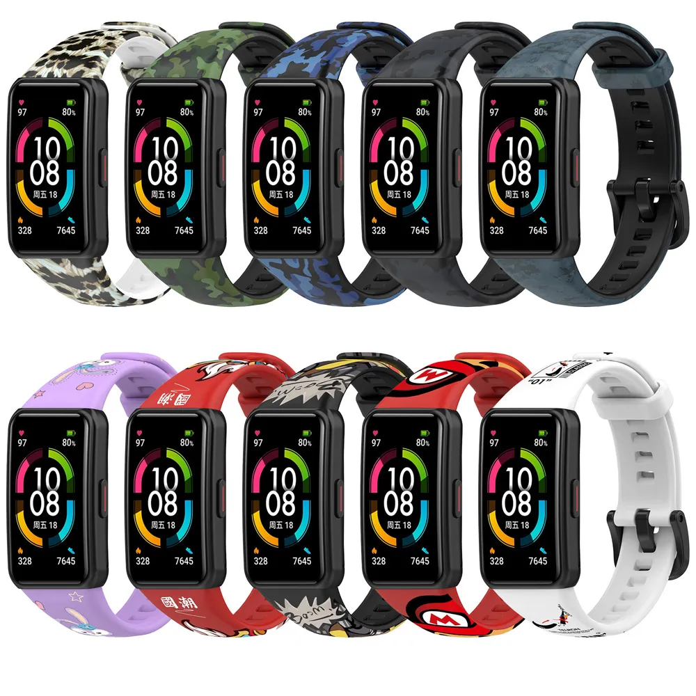 Uhrenarmband, Smart Watch, verstellbar, Camouflage-Uhrenarmbänder für Huawei Honor Band 6, Silikon-Armband