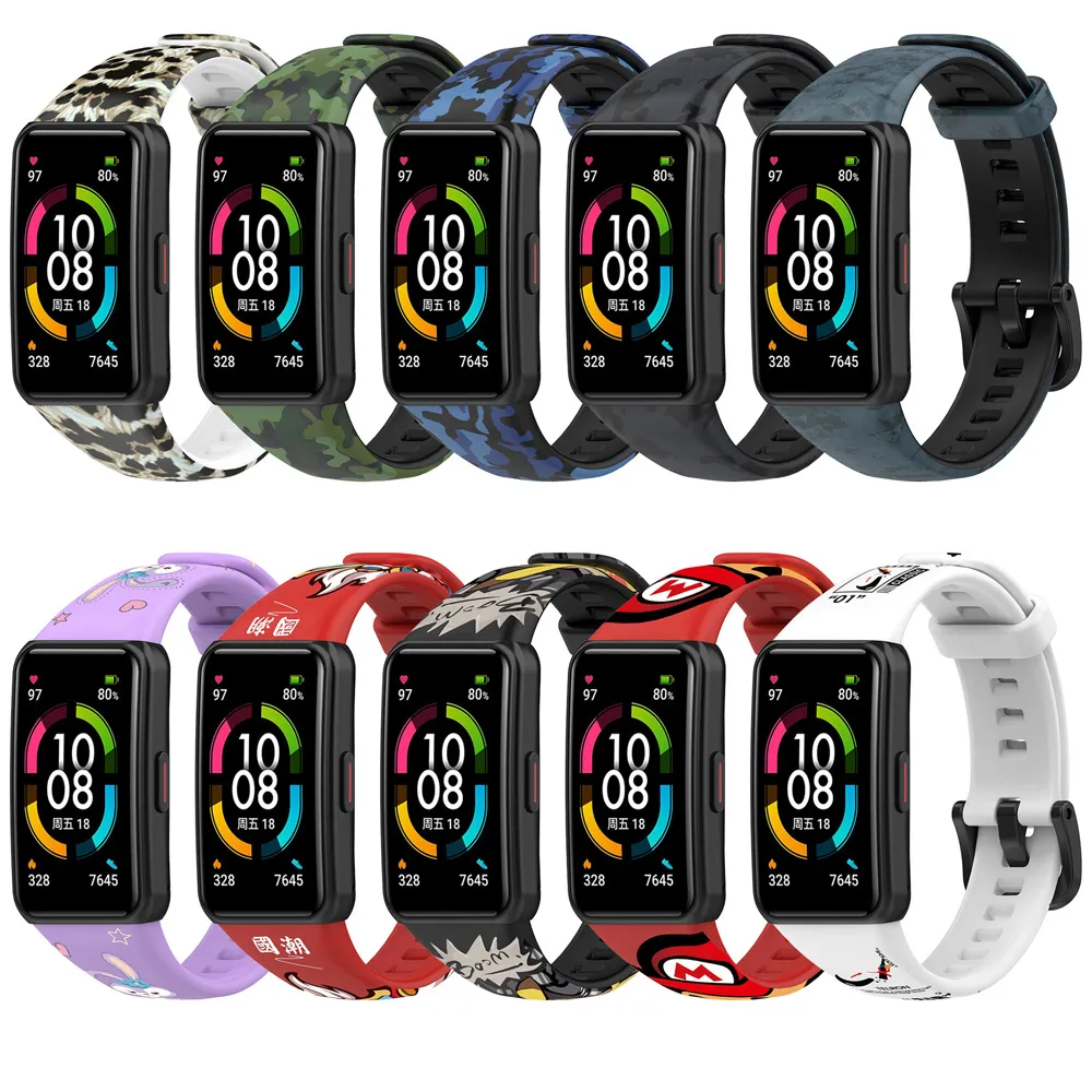 Watch Band Strap Smart Watch Justerbar Camouflage Watch Straps för Huawei Honor Band 6 Silikon Wristband