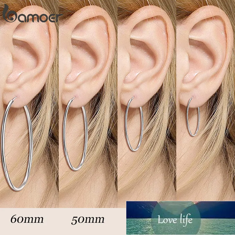 BAMOER Orecchini a cerchio grande placcato platino per donna, gioielli in argento sterling 925 Orecchini donna moda femminile 30mm 40mm 50mm Prezzo di fabbrica design esperto Qualità