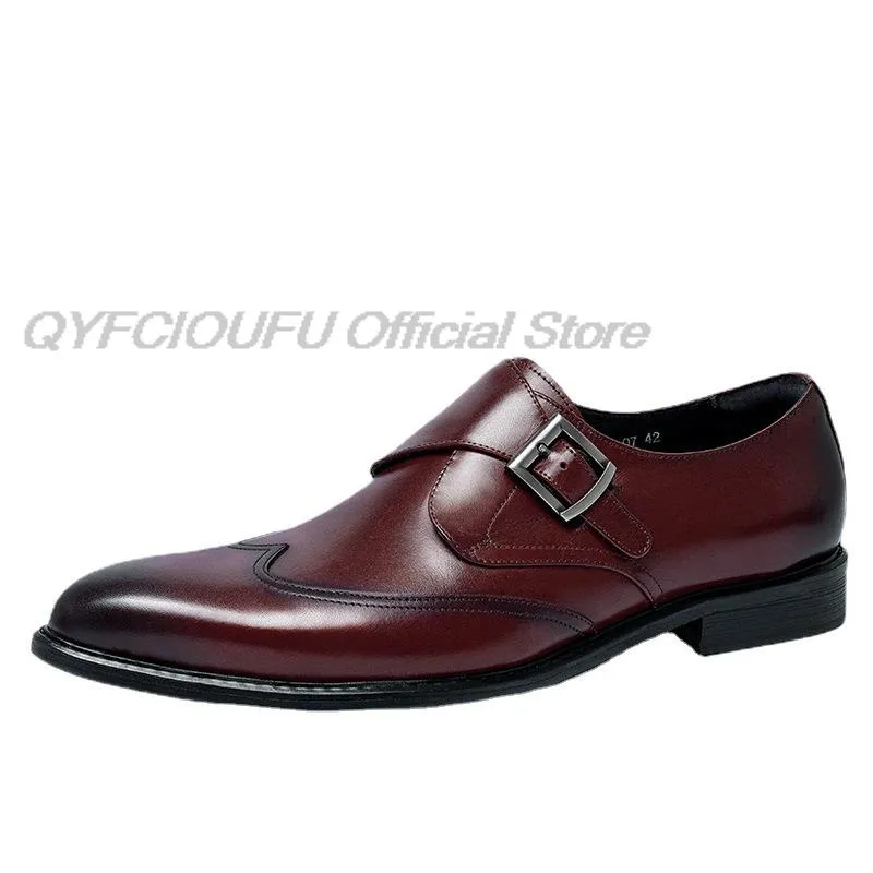 Black Brown Buckle Strap Monk Dress Shoes Mens Genuine Bezerro de Couro Brogue Oxford Loazfer Sapatos Homens Casamento Negócios Formal Sapatos