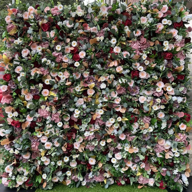 LUSHFLOR Artificial Floral Wall Panel Rose & Green Mix With Gypsophila