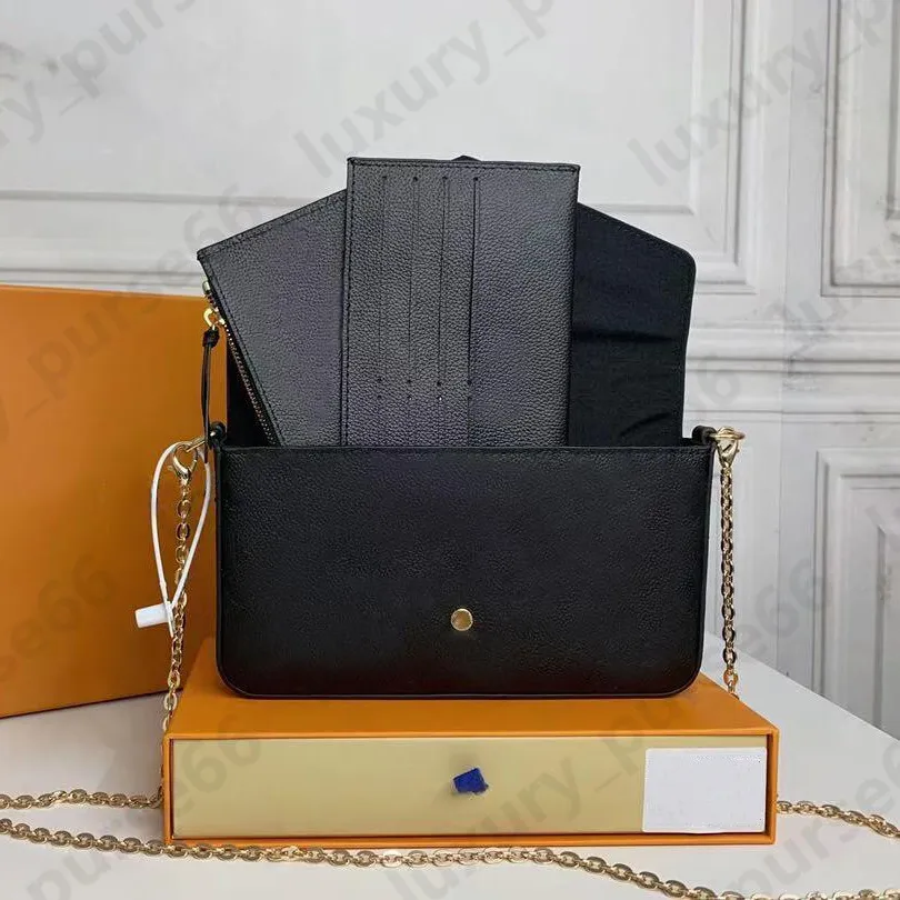 Ensemble de 3 pièces de haute qualité pour femmes, sacs à bandoulière pour femmes, bandoulière à chaîne, sac à main à rabat, pochette à bandoulière, fourre-tout avec boîte et sac à poussière, sac à main LB133