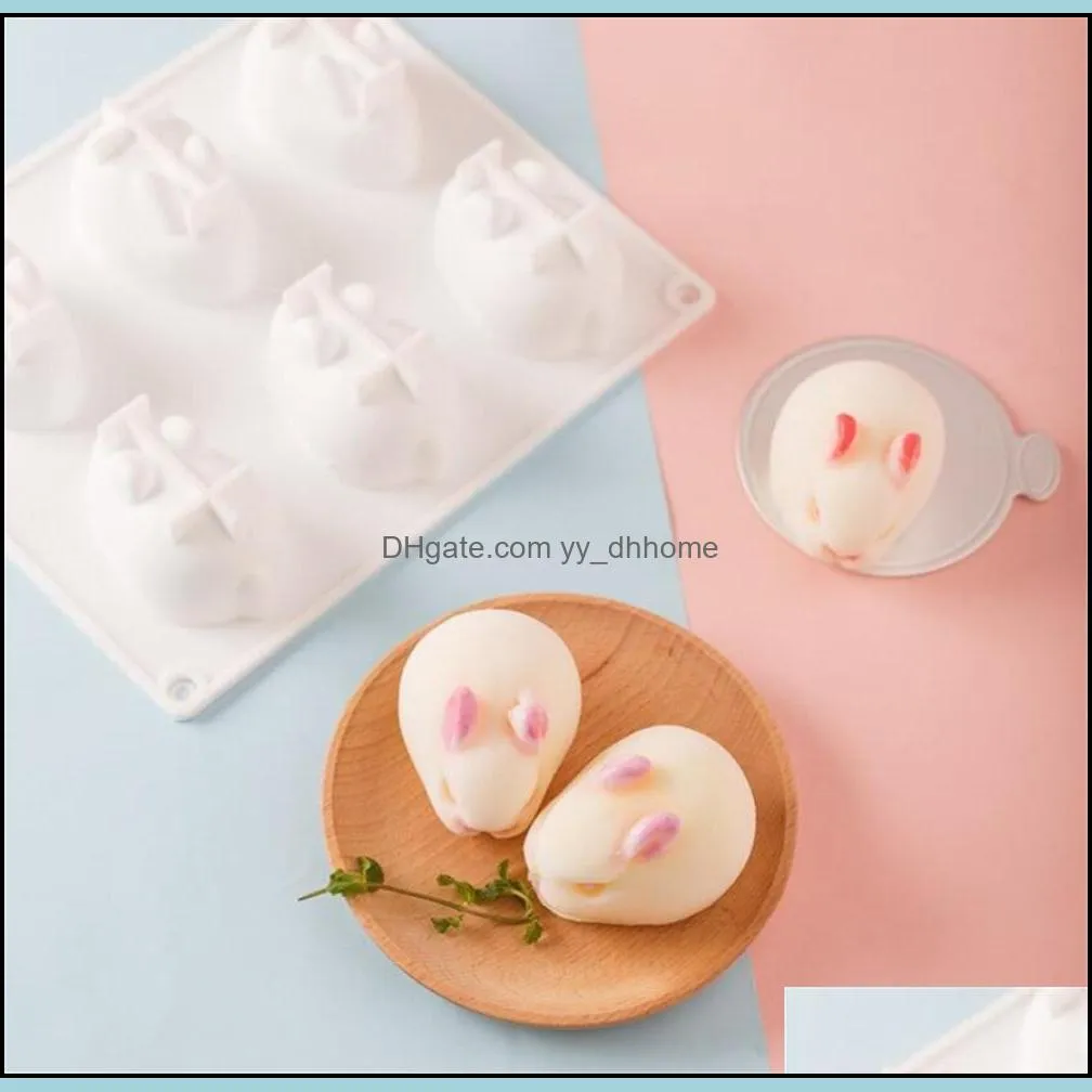 Hot Dining Home 3D Creative Food Grade Easter Silicone Rabbit Ice Cream Mold Mousse Cake Chocolate baking utensils