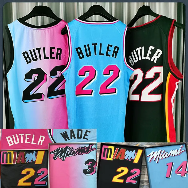 2022 New Dwyane 3 Wade Jimmy 22 Butler Basketball Jersey Mens Tyler 14 Herro Bam 13 Adebayo Трикотажные изделия сшитые розовый черный белый