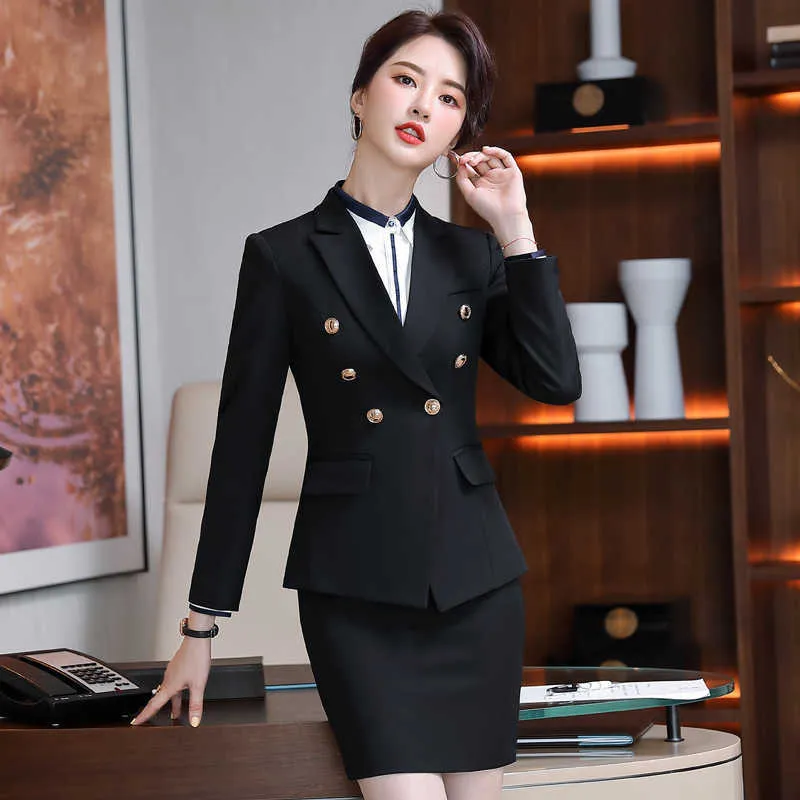 Fenamel Business Wear Office Suit Skirt Two-piece Autumn and Winter Casual Long-sleeved Ladies Jacket Slim High Quality 210527