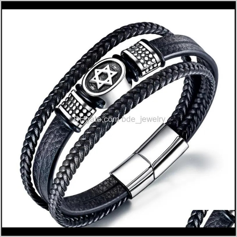 mens punk ceremony pentagram steel ring braided leather bracelet boys christmas gift