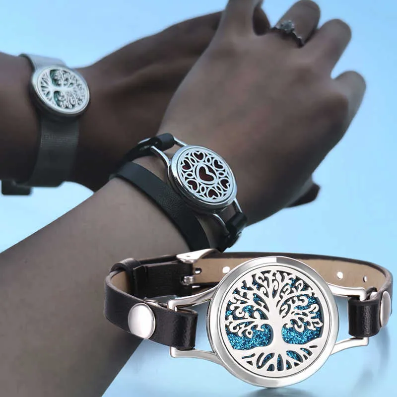 New Tree of Life Aromatherapy Bracelet Essential Oil Diffuser Bracelet Perfume Locket Leather Bracelets for Women Wristbands