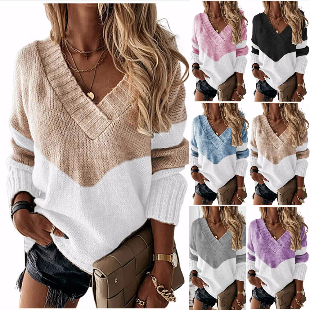20 Colors Womens Sweaters Ladies Sexy Sweater Women V-neck Lace Pullover Long Sleeve Solid White Jumper Warm Winter Autumn