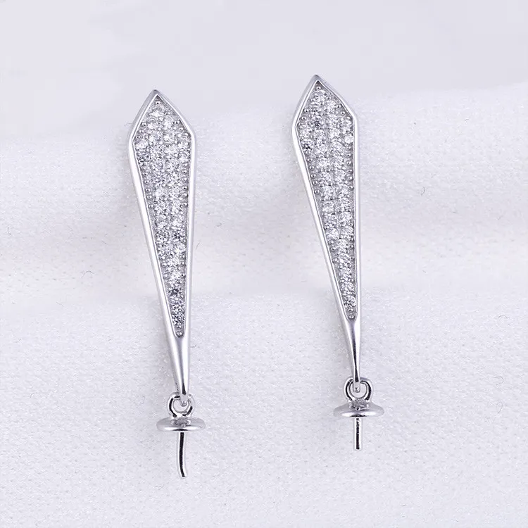 Earring Settings Long Drop Pearl Stud Earrings 925 Sterling Silver