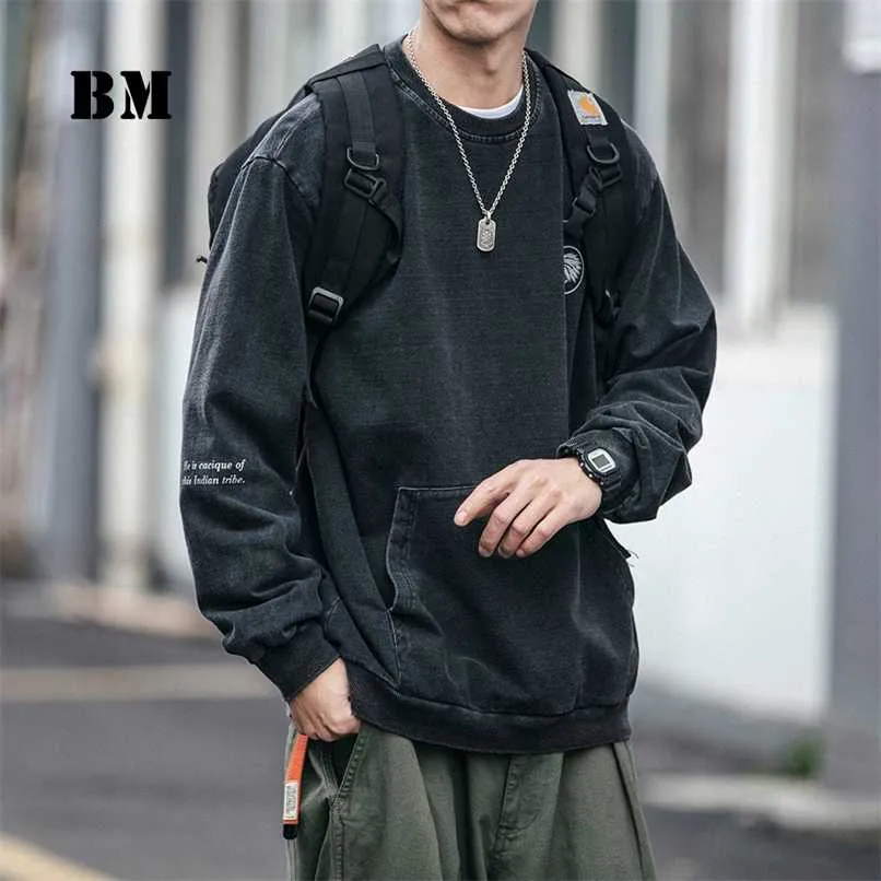 Fashion Hip Hop American Indian Print Crew Neck Pullover Streetwear Men Clothing Harajuku Sweatshirt Male Spring Kpop Coat 211014